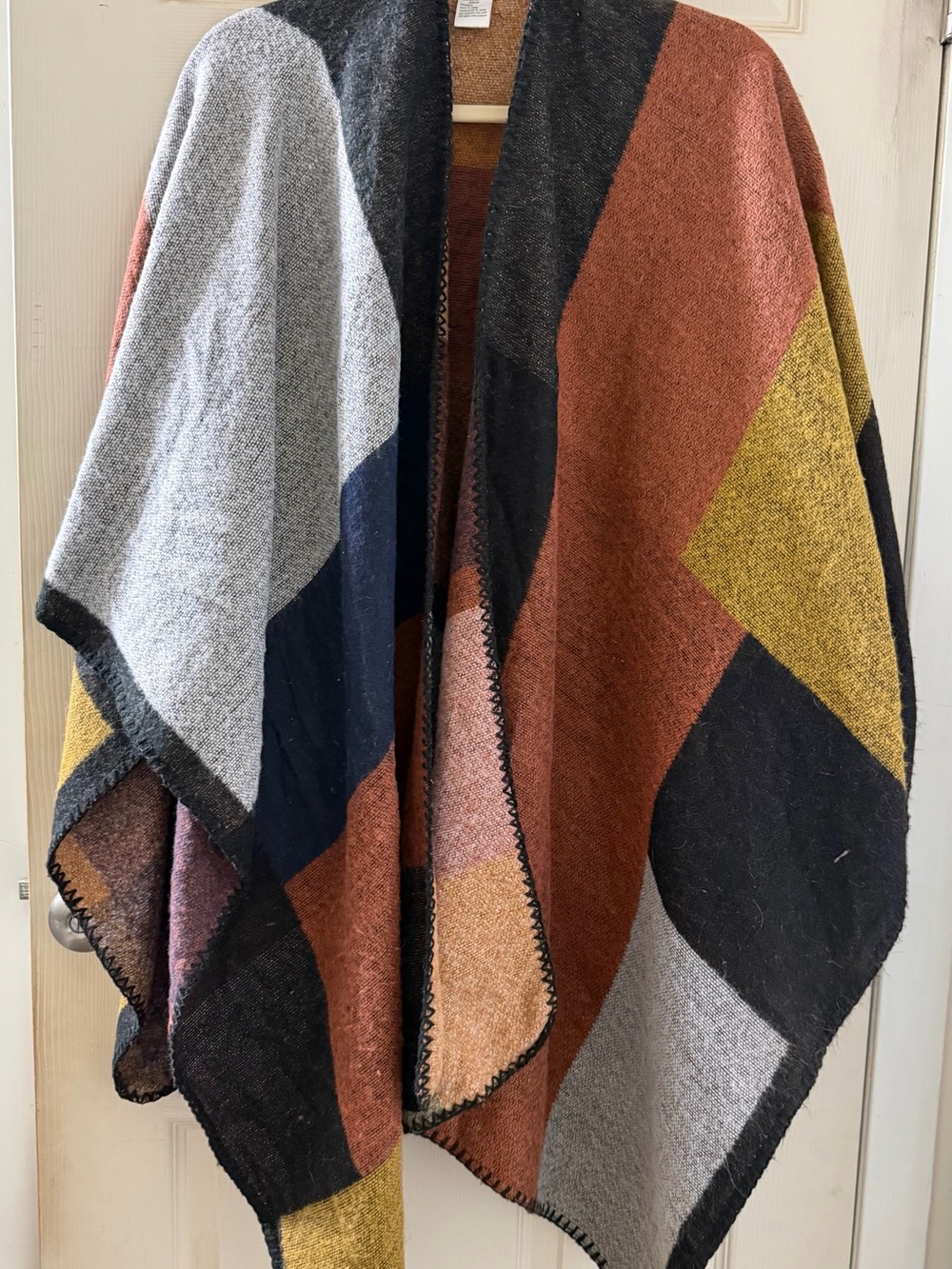 Carol Rose Geometric Colorblock Wrap in Rust, Mustard, Navy & Gray